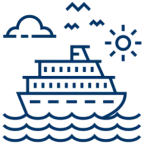 Ocean voyage with birds and sun