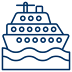 Cruise ship icon on black background