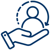 Blue hand and person symbol